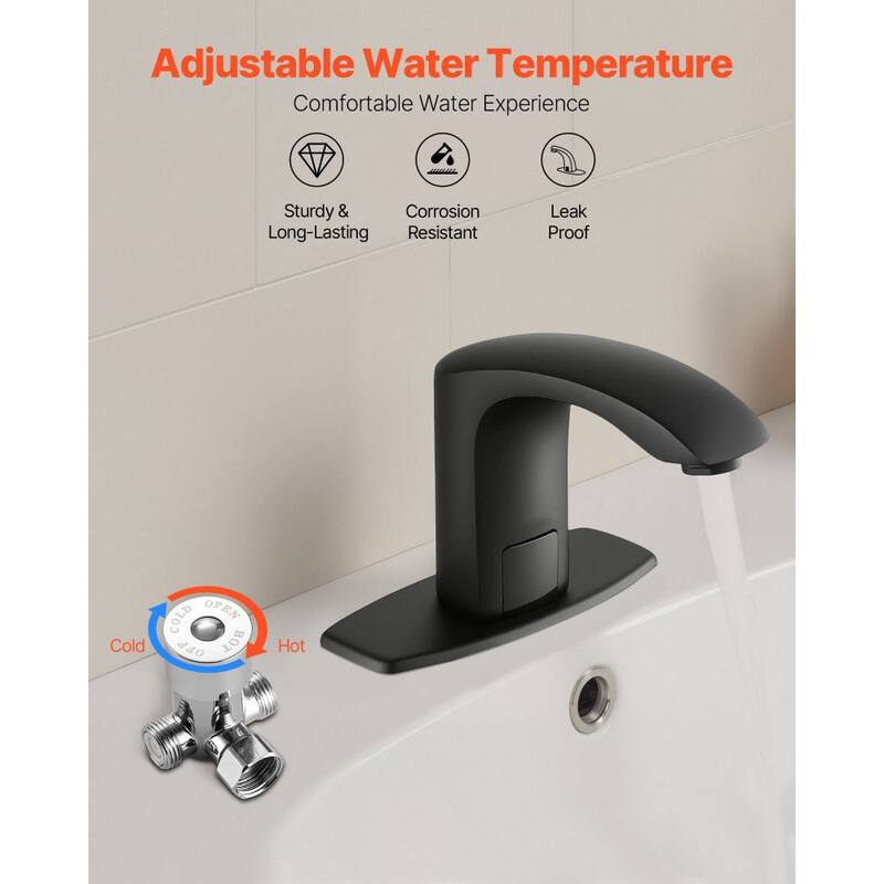 Matte Black Brass Touchless Bathroom Sink Faucet with Infrared Sensor and Temp Control - 6.3 x 1.8 x 5.1 in