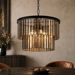 LNC Tifany Modern 4-Light Drum Colored Glass Chandelier for Dining Room Foyer - D 18" x H 15"