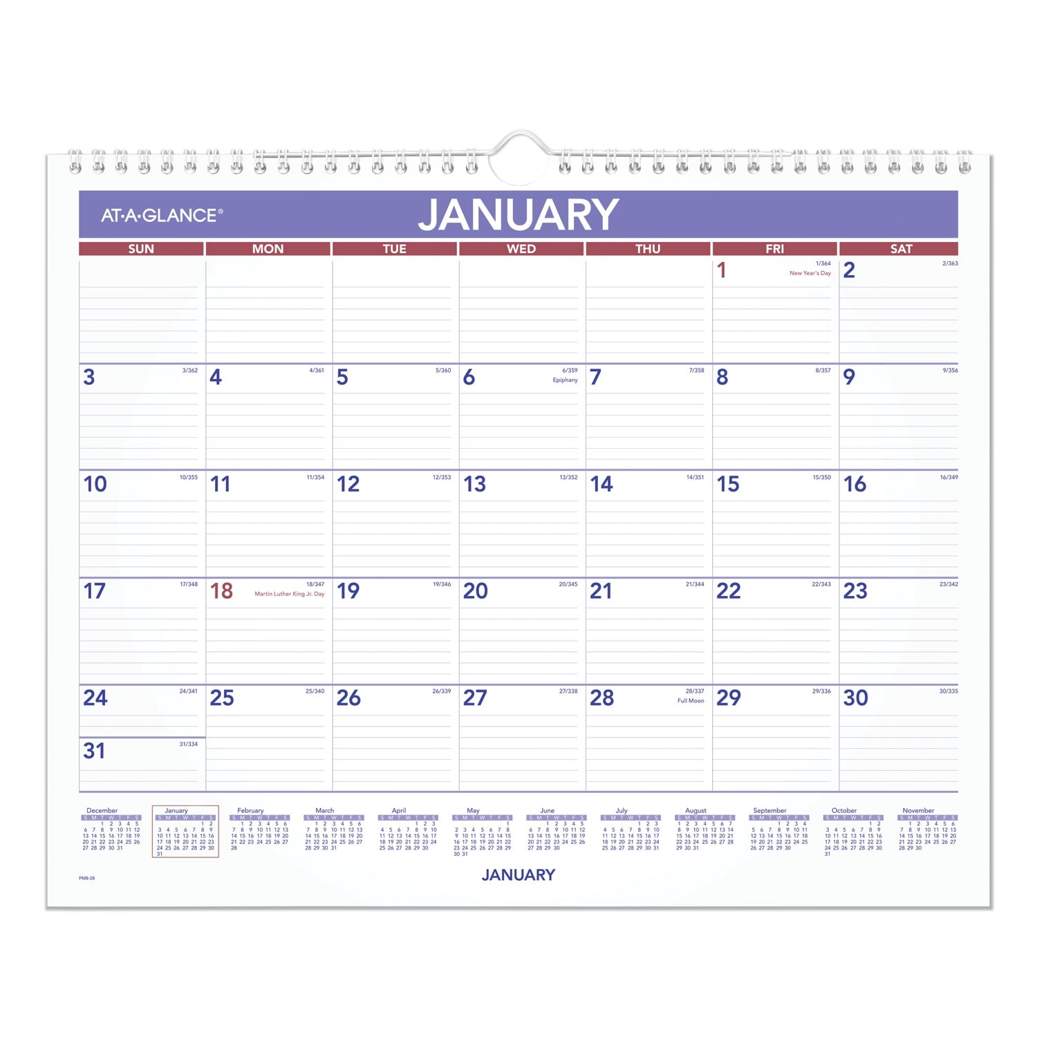 Monthly Wall Calendar White/Red/Blue Sheets - Whit...