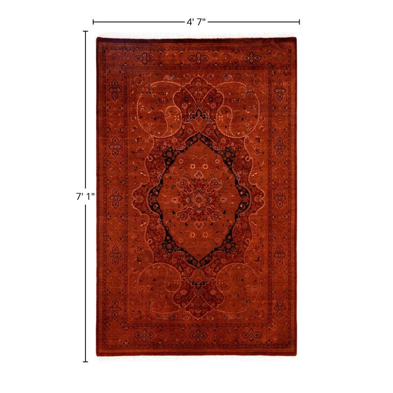 Overdyed One-of-a-Kind Hand-Knotted Area Rug - Orange - 4' 7" x 7' 1"
