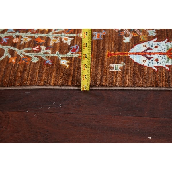 dimension image slide 3 of 2, Tribal Pictorial Kazak Oriental Wool Area Rug Handmade Office Carpet - 3'3" x 4'11"