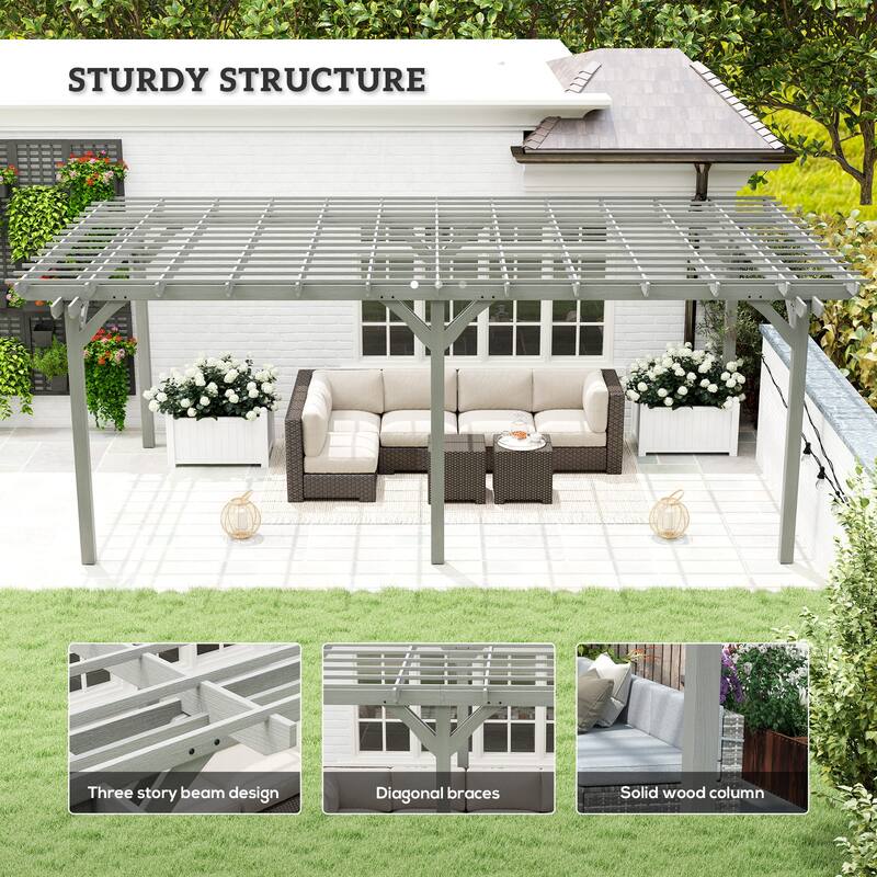 Outsunny 20' x 12' Outdoor Pergola, Wood Gazebo Grape Trellis with Stable Structure for Garden, Patio, Backyard, Deck