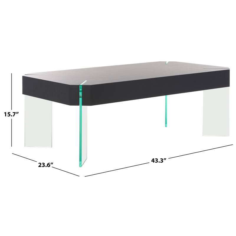 SAFAVIEH Vira Glass Rectangular Coffee Table - 43.3" W x 23.6" L x 15.7" H - 43Wx24Dx16H - Black Stripe