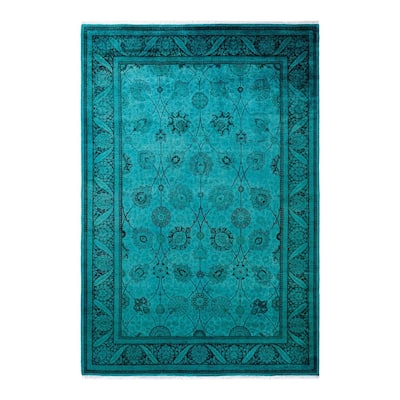 Overton Hand Knotted Wool Vintage Inspired Modern Contemporary Overdyed Blue Area Rug - 6' 2" x 9' 0"