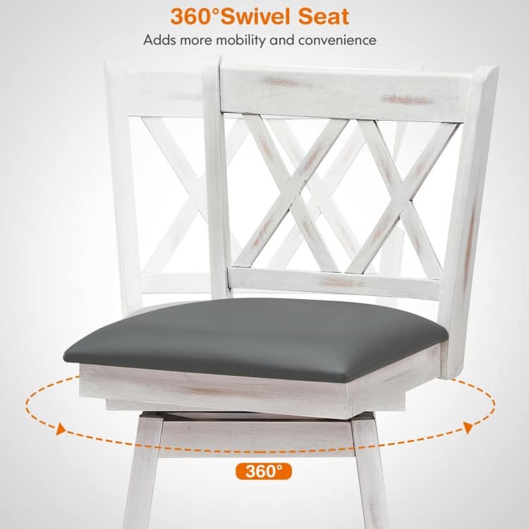 2 Pieces 25 Inch Swivel Counter Height Barstool Set with Rubber Wood Legs - 18" x 20" x 38" (L x W x H)