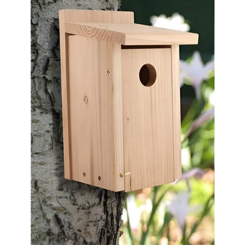 Brown Cedar Wood Bluebird Bird House with Easy Clean Door - 6.10 x 7.40 x 12.10 Inches (L x W x H)