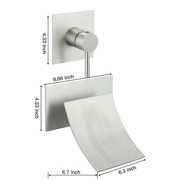 dimension image slide 1 of 3, Wall Mount Bathroom Faucet Waterfall Brass Modern 2 Hole Bathroom Sink Basin Vanity Faucets with Valve