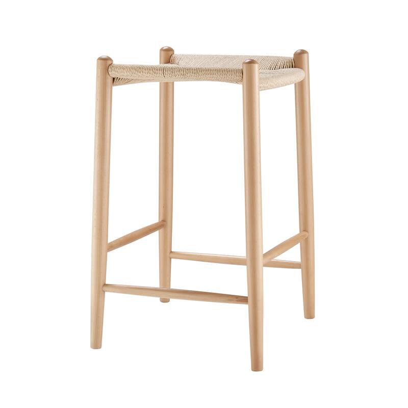 HomeRoots 27" Natural Rush and Solid Wood Backless Counter Height Bar Chair