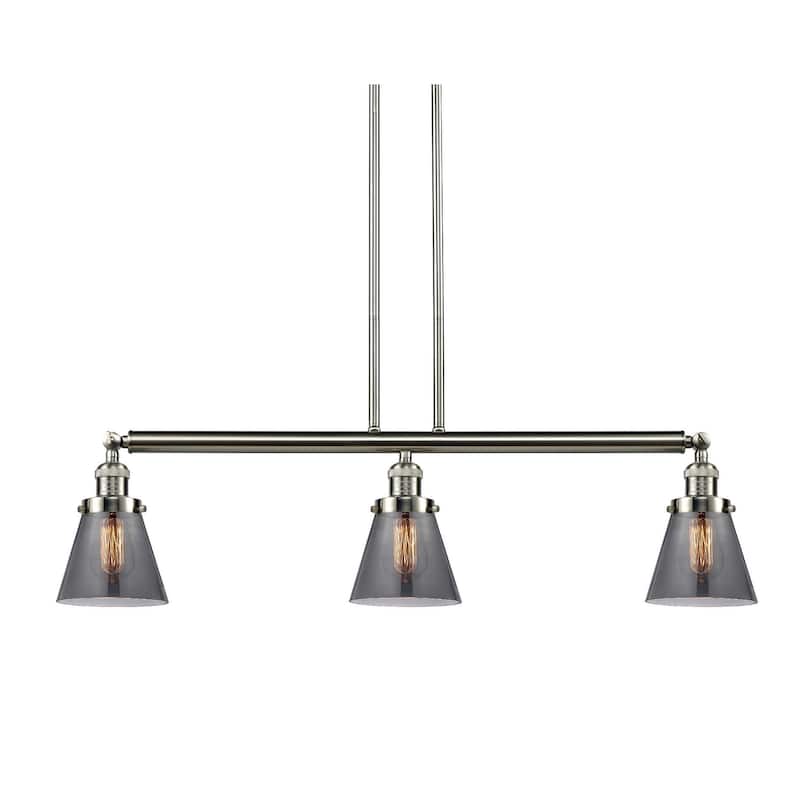 Innovations Lighting Small Cone 3 Light 39" Wide Linear Chandelier - Brushed Satin Nickel / Smoked