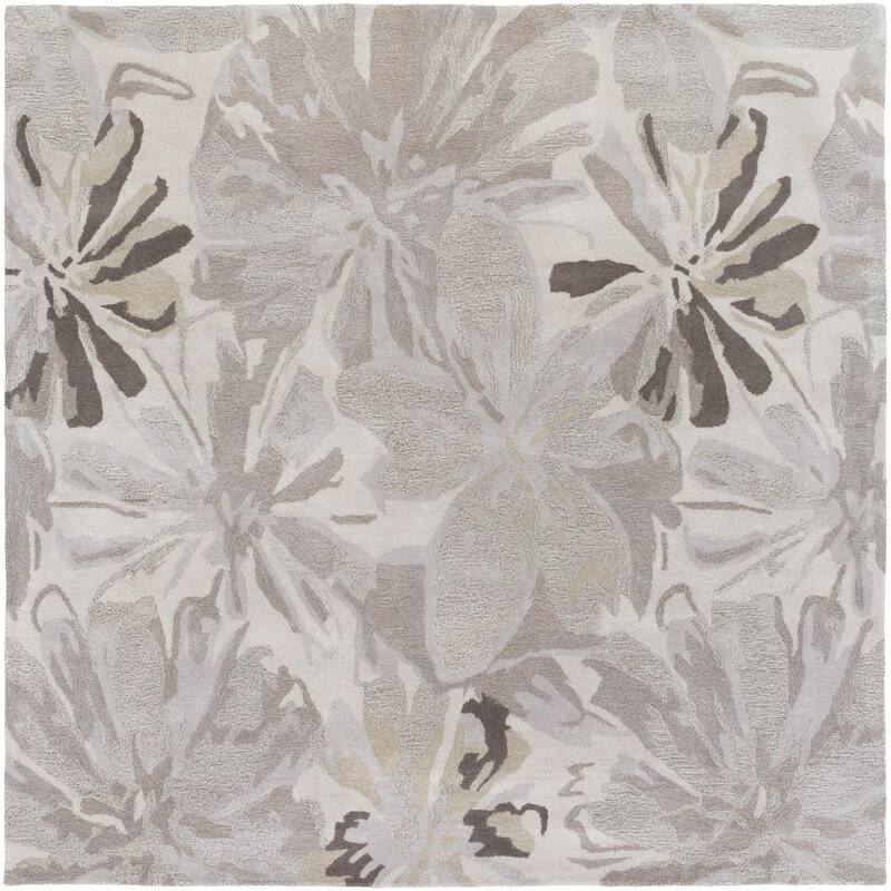 Livabliss Athena Country Floral & Botanical Area Rug - Light Gray/Brown - 4' x 4' Square