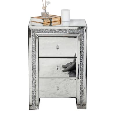27" Silver Three Drawer Mirrored Nightstand