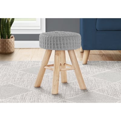 Ottoman, Pouf, Footrest, Foot Stool, 12" Round, Grey Velvet, Natural Wood Legs, Contemporary, Modern