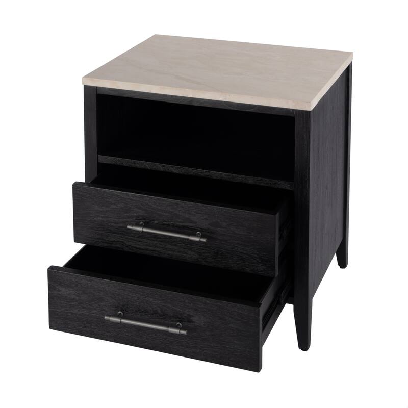 Mayfair 2 Drawer Wood and Marble Nightstand