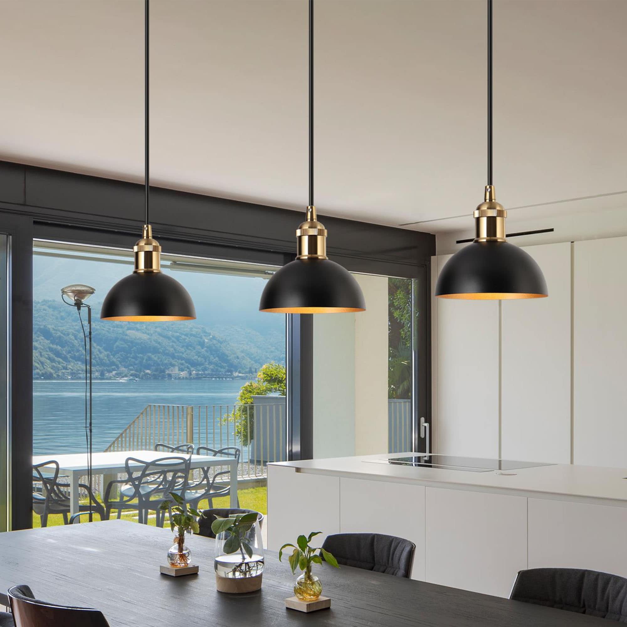 Modern Industrial 1 Light Dome Black Gold Metal Pendant Light for Kitchen Island 6 D x 6 H Bed Bath Beyond 35774825