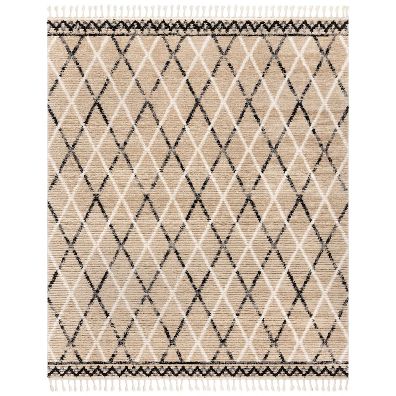 Gertmenian Rafe Casual Bohemian Tribal Plush Short Shag Microfiber Indoor Area Rug Collection with Fringe - 5' 3" x 7' - Stellan - Rectangle