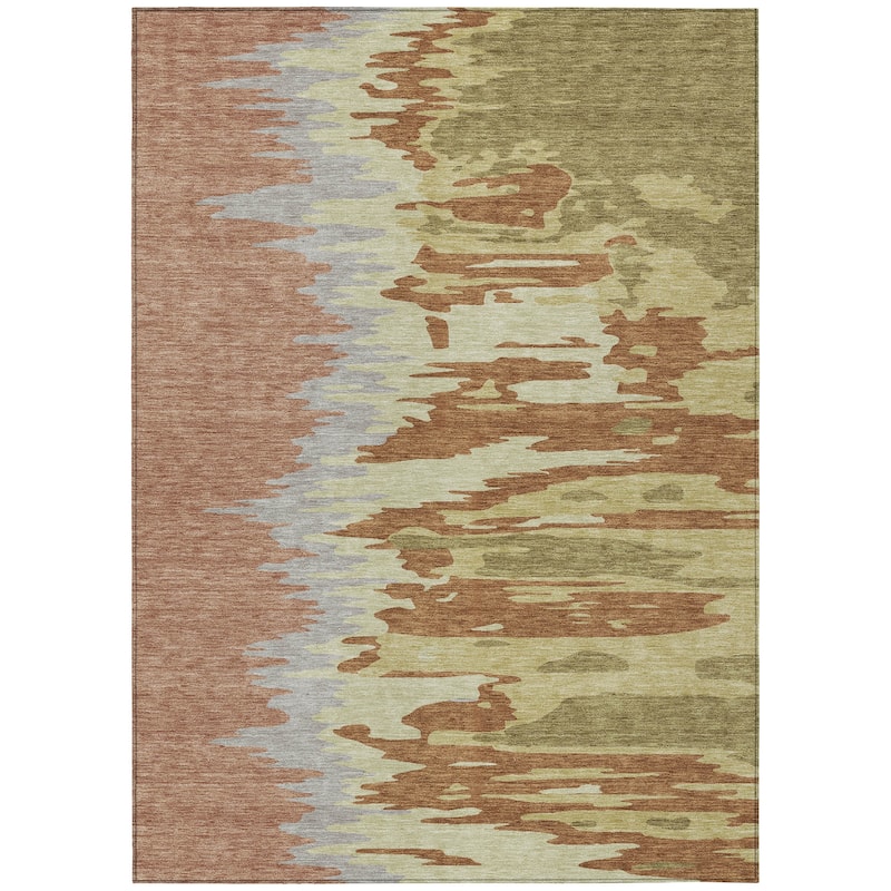 Machine Washable Indoor/ Outdoor Brushstrokes Ombre Chantille Rug