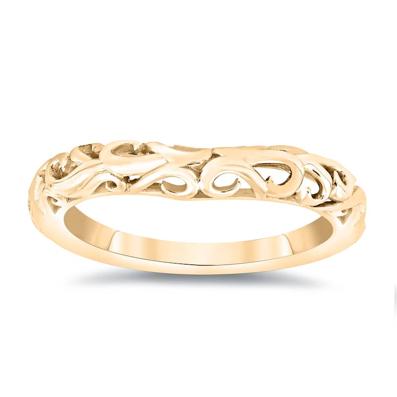 Auriya Vintage Carved 14k Gold Wedding Band