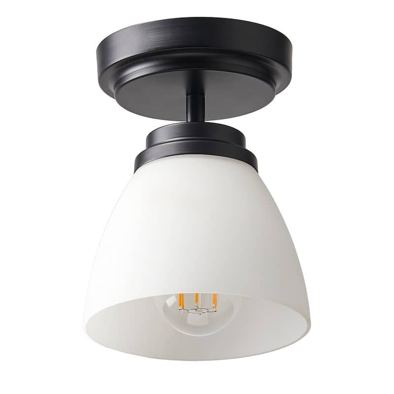Modern 1-Light Opal Glass Dimmable Semi-Flush Mount Lamp