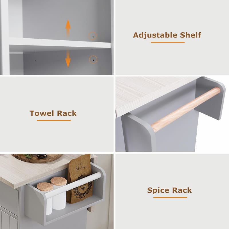 Kitchen Island with Trash Can Storage and Adjustable Shelf