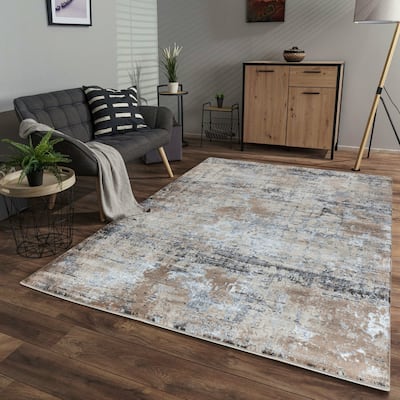 Omari Collection Grey/Beige Abstract Traditional Area Rug
