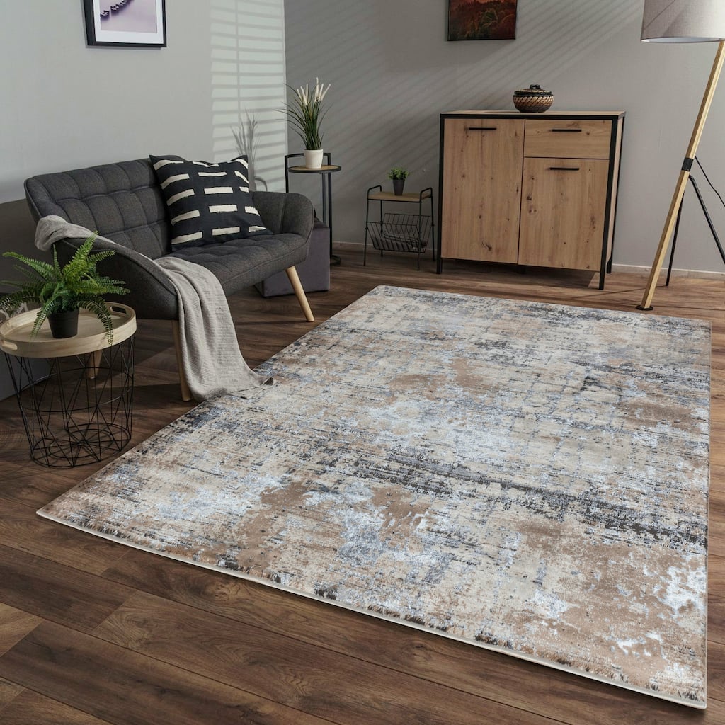 Omari Collection Grey/Beige Abstract Traditional Area Rug