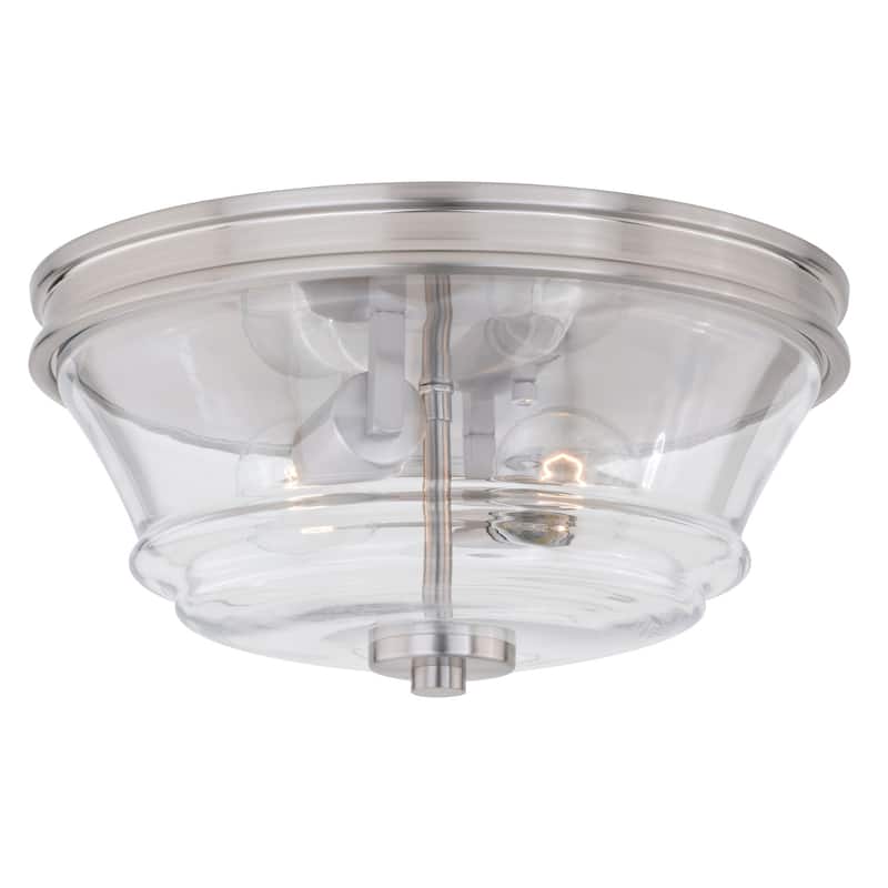 Flush Mount Ceiling Light - Satin Nickel, Clear Glass - Dining Room, Kitchen Lighting - 6.5
