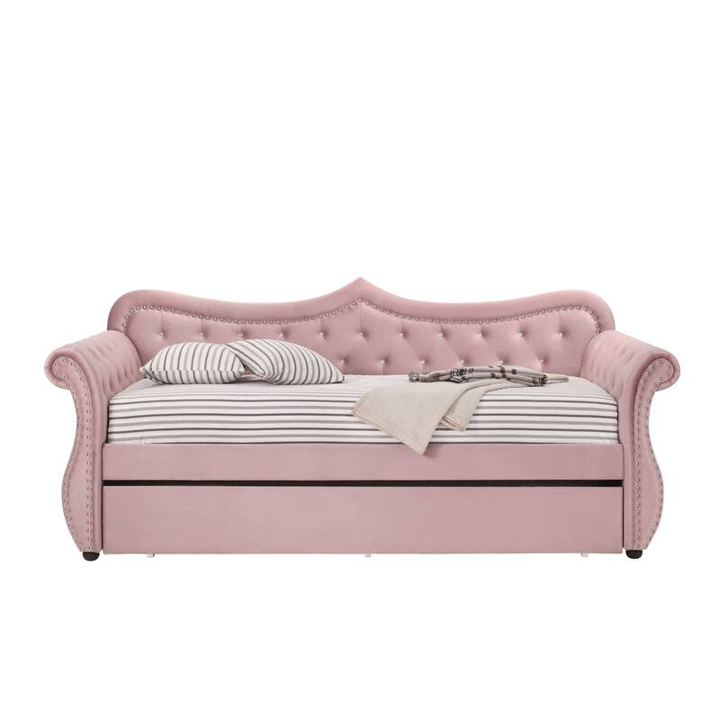Adkins Pink Velvet Daybed W/Trundle (Twin)