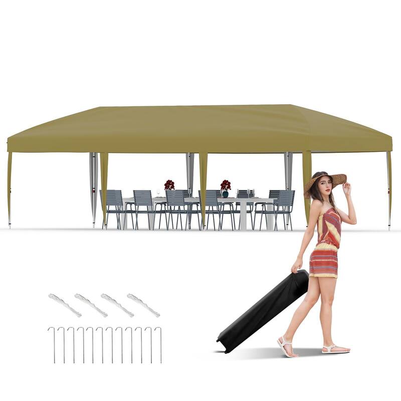 10x30 Pop Up Canopy, 3 Adjustable Height - 10*30Ft - Khaki