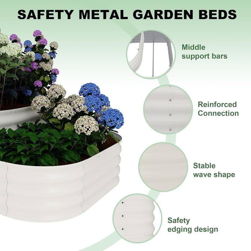 3-Tier Modular Raised Garden Bed Kit 3-in-1 Galvanized Steel Planter Box Off-White