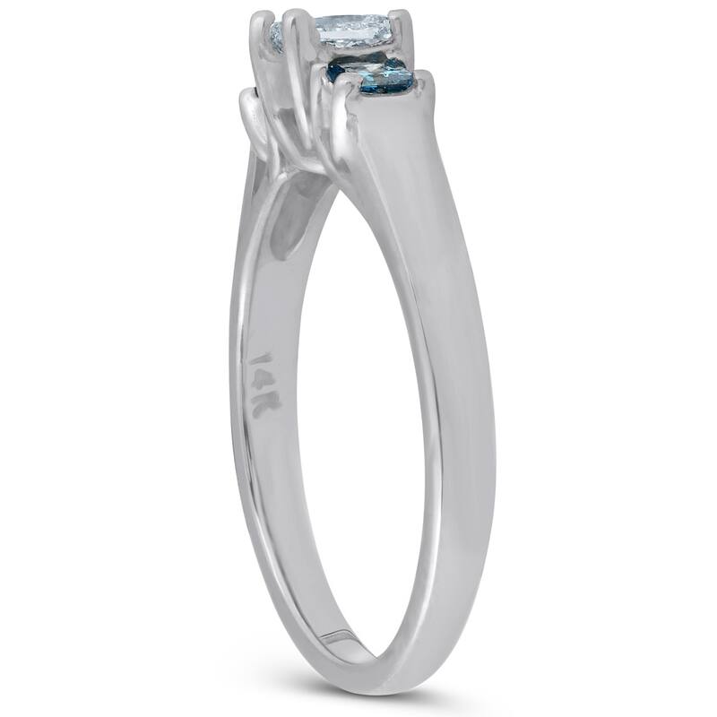 1/2ct Princess Cut Treated Blue & White Diamond 3-Stone Engagement Ring Gold