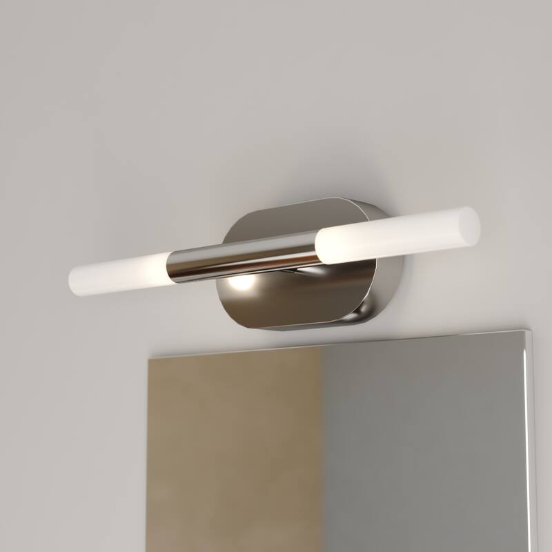 Fulton 2 Light Integrated LED Contemporary Bathroom Vanity Fixture White Shade - Chrome - 4.25-in W x 18-in H x 4.5-in D