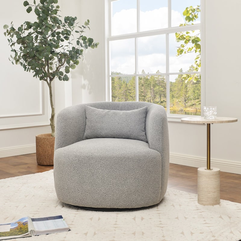 KINWELL 34" Sherpa Swivel Accent Chair Boucle Upholstered Armchair