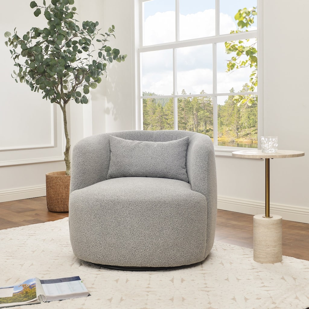 KINWELL 34" Sherpa Swivel Accent Chair Boucle Upholstered Armchair