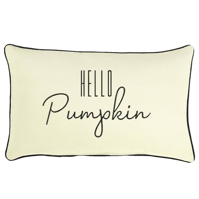 Sunbrella Canvas Natural "Hello Pumpkin" Indoor/ Outdoor Fall Pillow - 13 in L x 20 in W