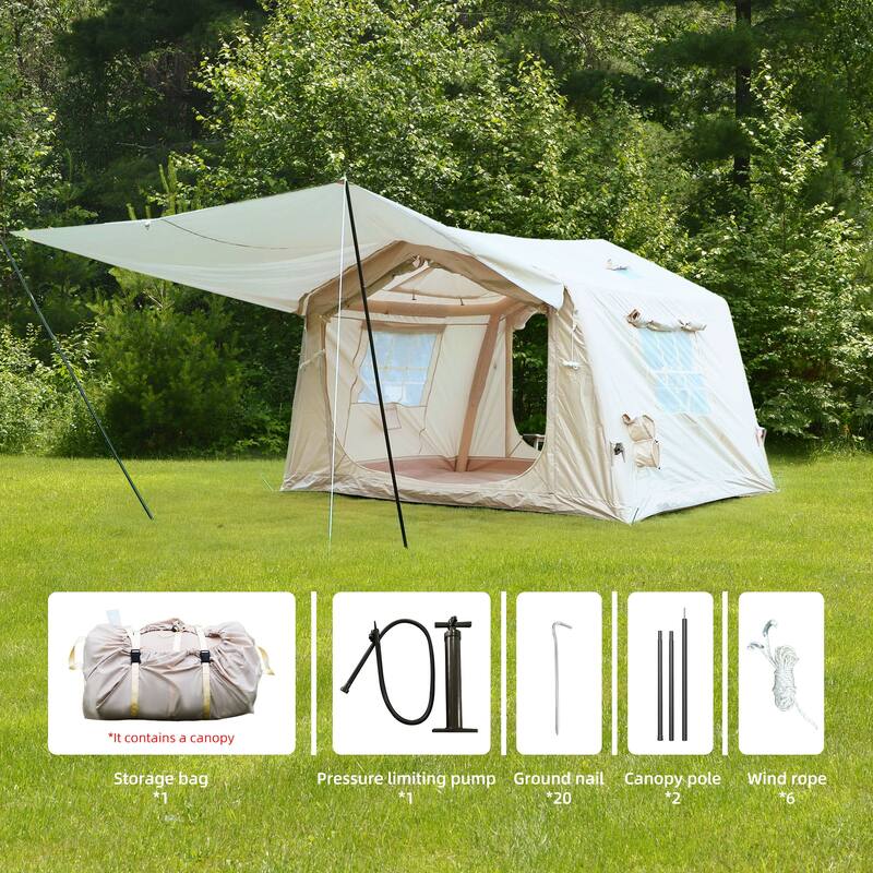 8 m² Inflatable Tents for Camping with canopy, Blow Up Tent with Hand Pump, Easy Setup InflatableTent 4 Season Tent