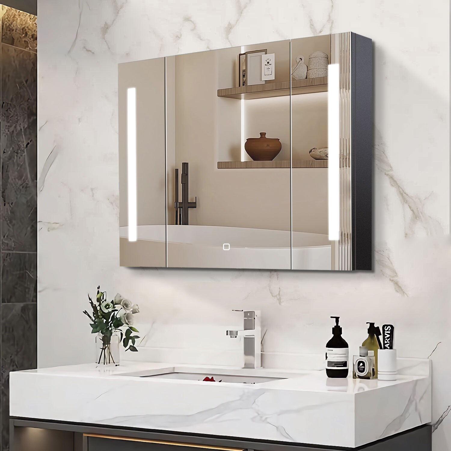 LED Mirror Medicine Cabinet with Large Storage - Bed Bath