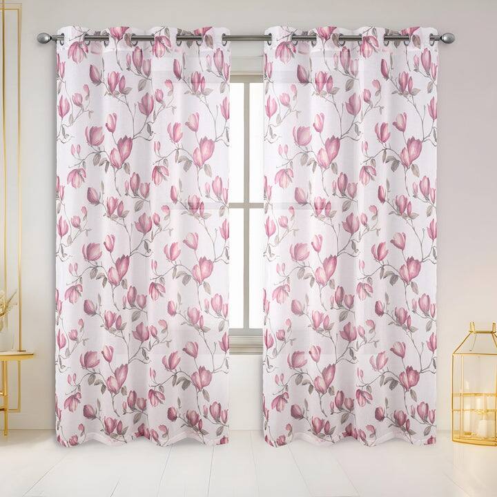 Ashlei Sheer Tulip Printed Grommet Window Panel Curtain, 54x84 Inches - 54x84 Inches - Blush