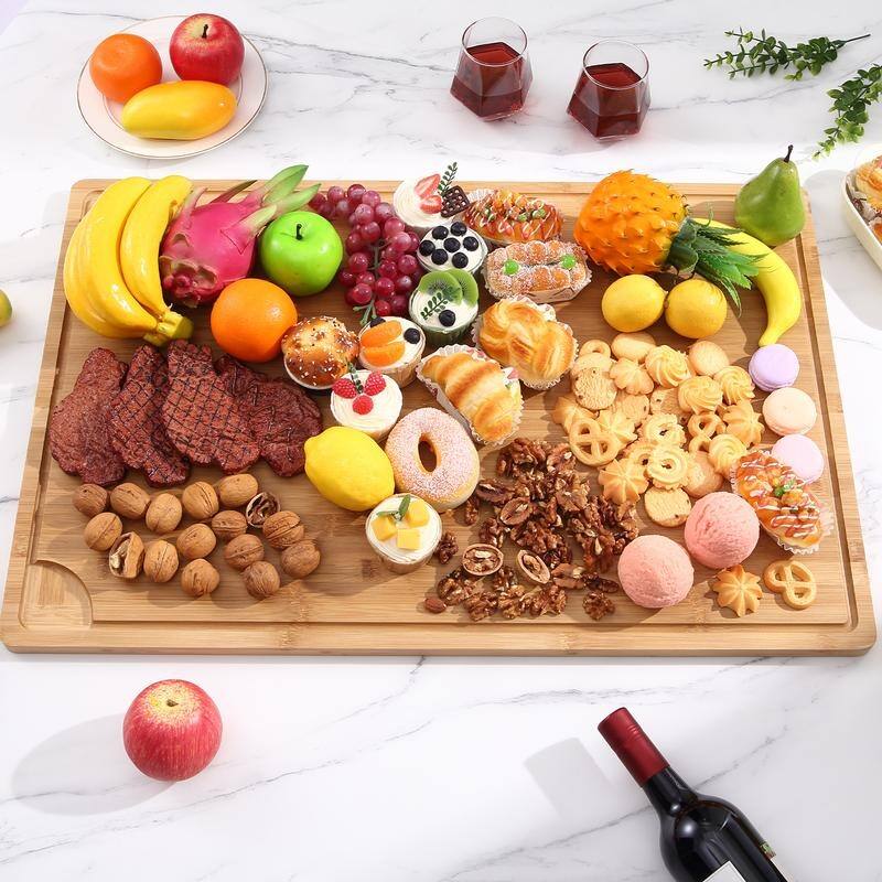 Bamboo Cutting Board, Large Wood Cutting Board Chopping Board for Kitchen, w/ Juice Grooves & Handles