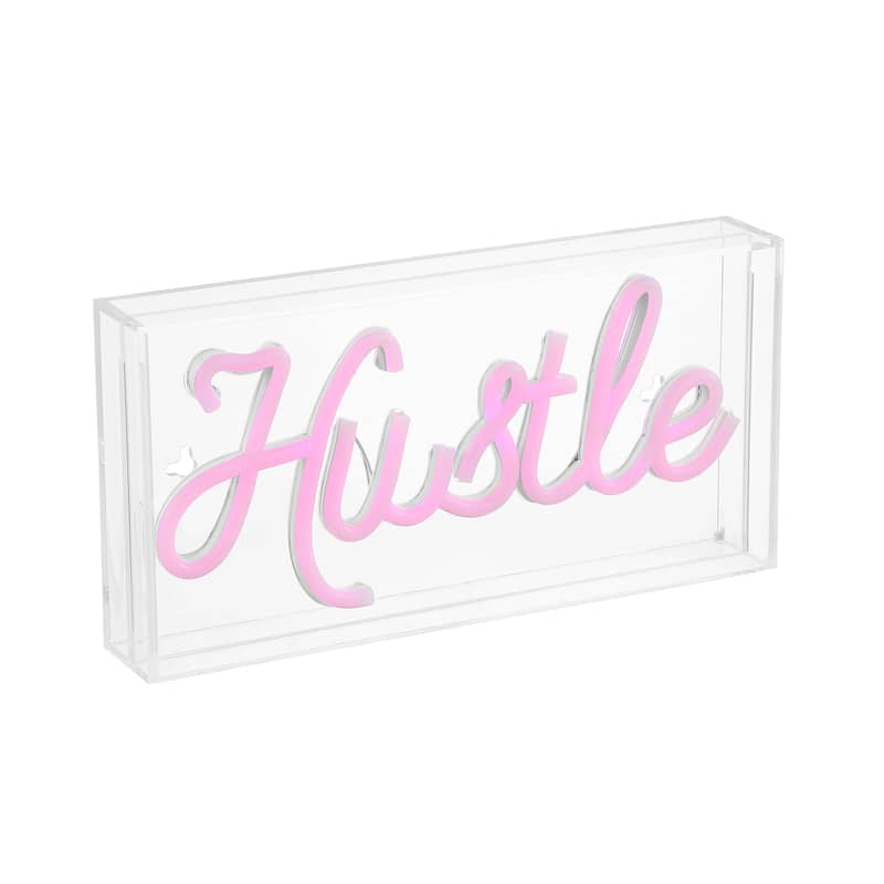 Hustle 11.88" X 5.88" Contemporary Glam Acrylic Box USB Operated LED Neon Light, Pink by JONATHAN Y - 11.88" X 5.88" - 11.88" X 5.88" - Pink