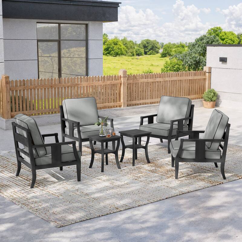 6-piece Outdoor Teak Seating Set Club Chairs with Cushions