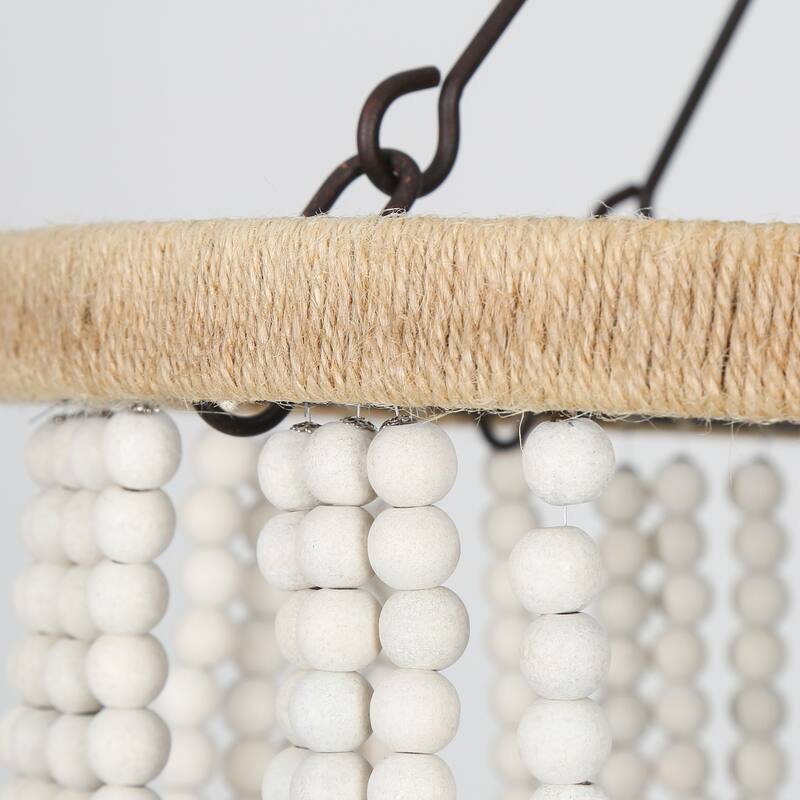 Renia Farmhouse 4-light Wood Beaded Chandelier Rustic Hemp Rope Basket Coastal Ceiling Lights