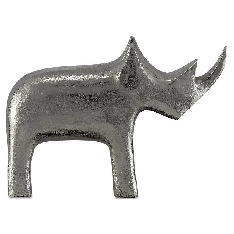 Currey & Company Kano Silver Large Rhino - Silver