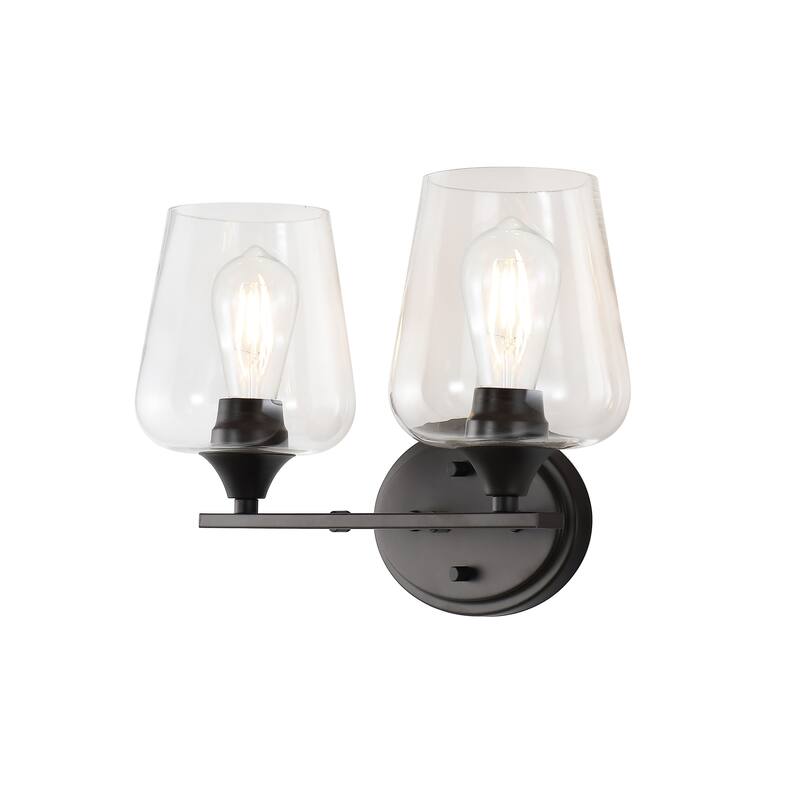 Iron/Seeded Glass LED Vanity Light, by JONATHAN Y - 2-Light - Black