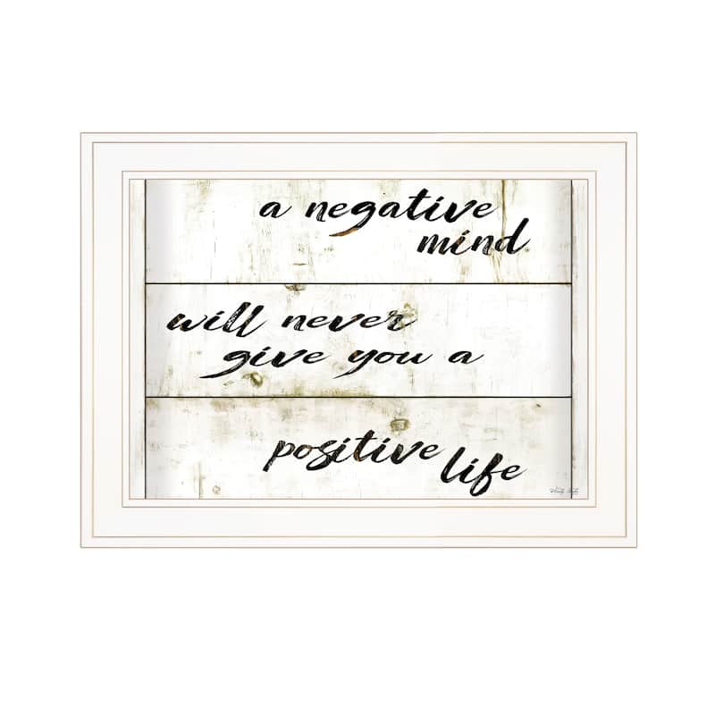 TrendyDecor4U Traditional "Positive Life" Framed Print Wall Art by Cindy Jacobs - White, Tan, Black - 15 x 19 - White
