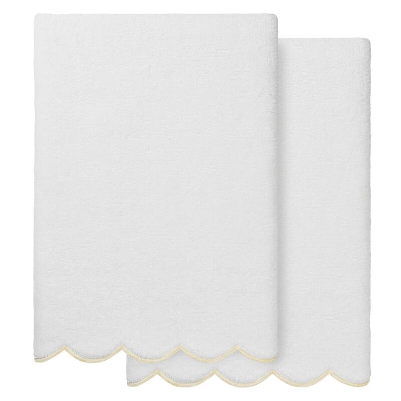Authentic Hotel and Spa 100% Turkish Cotton ADORNIA Scallop Bath Towel - White/Beige - 2 Bath Towels