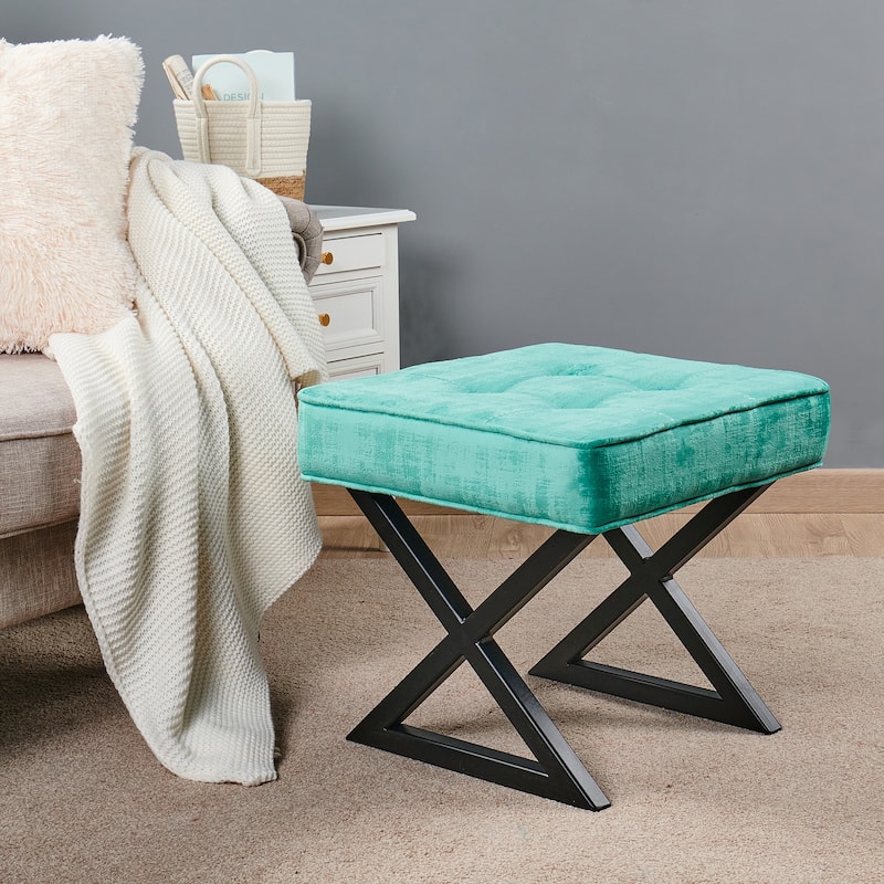 Textured Velvet Ottoman Vanity Stool 18"X18"X17"