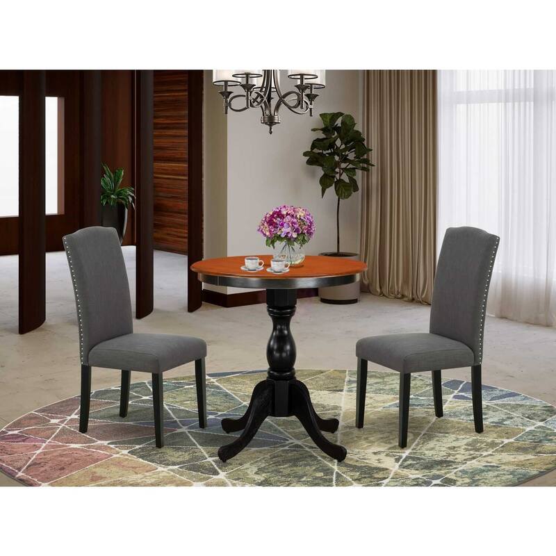 3-Piece Black and Cherry Finish Solid Wood Top - Dining Room Set - Seats-4