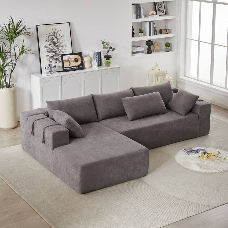 Modern Modular 108" L-shaped Chenille Upholstered Sectional Sofa With 6 Pillows - Left Facing - Grey