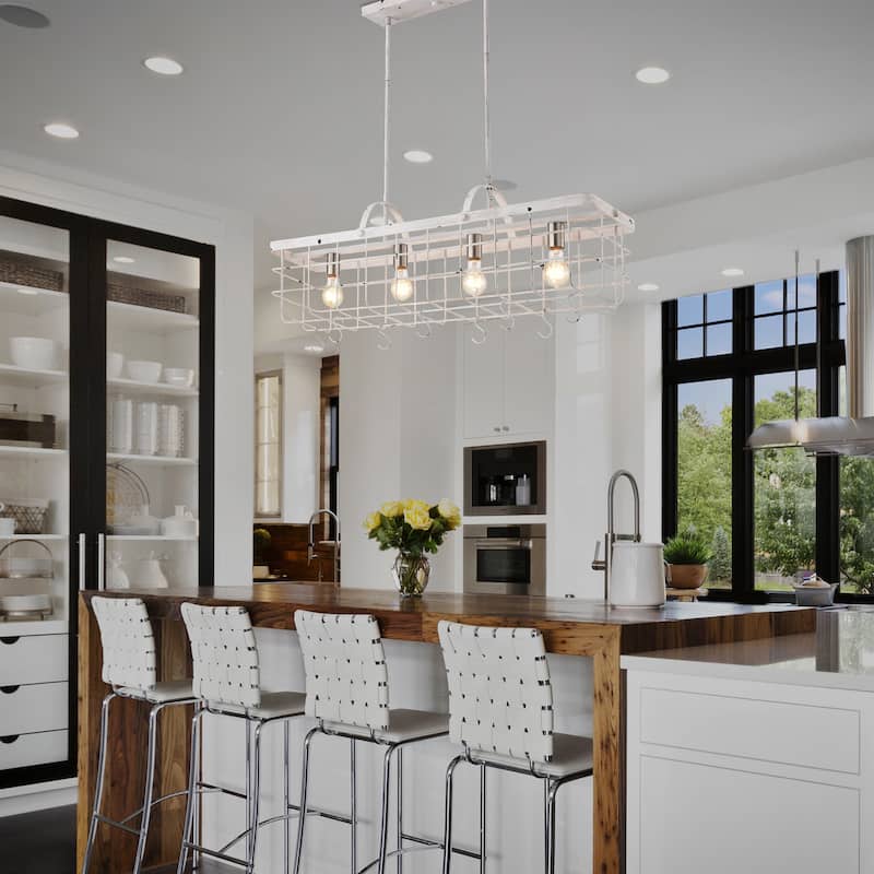 Antique White 4-light Lantern Kitchen Island Chandelier