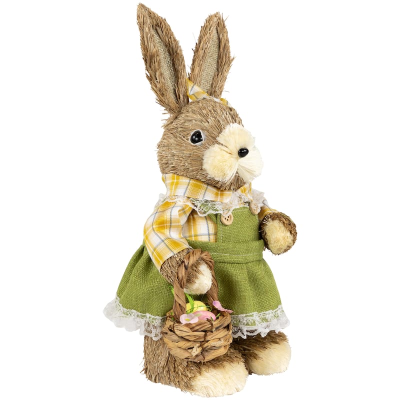 Rustic Girl Rabbit with Easter Basket Figure - 13.75" - Yellow Green